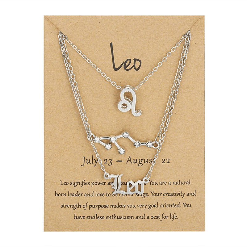 3Pcs/set 12 Zodiac Sign Necklace For Women 12 Constellation Pendant Chain Choker Birthday Jewelry With Cardboard Card - Charlie Dolly