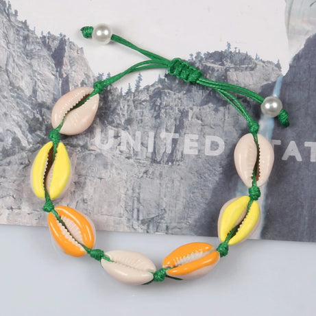 Rainbow Seashell Hand Knit Boho Bracelet