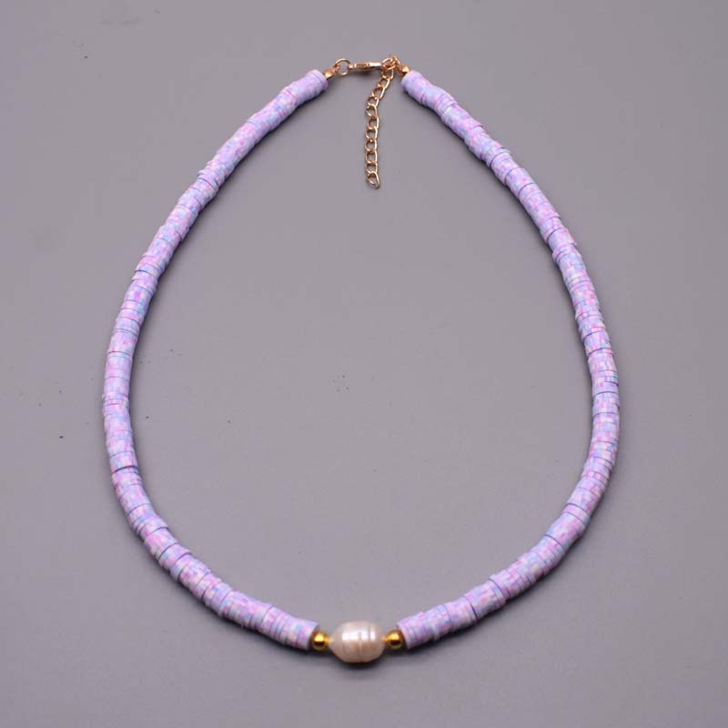 New Colour Boho Natural Fresh Water Pearl Necklace Color Soft Polymer Clay Beads Choker Necklace Beach Femme Jewelry Gift