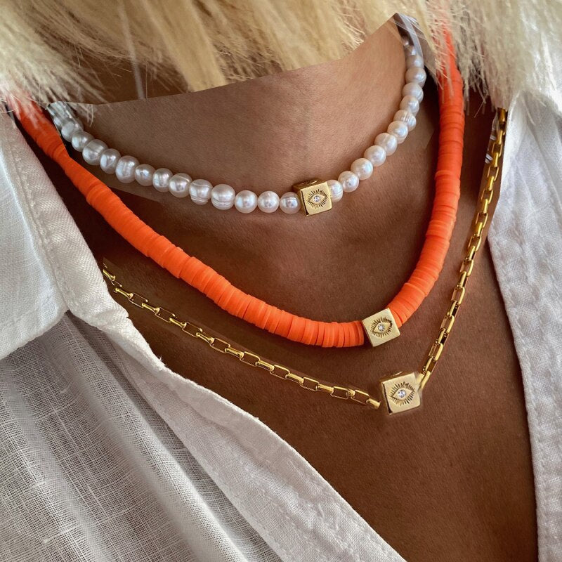 Boho Classic Vintage Jewelry Necklace For Woman heart shell Turkish Eyes Accessories Short Choker Fashion Charm - Charlie Dolly