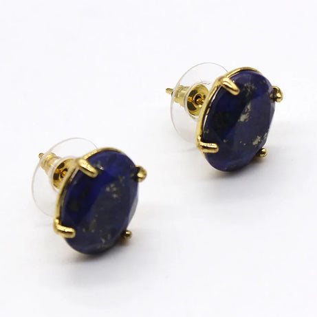 Crystal Stud Earrings for Women Girls Waterdrop Round Oval Shape Natural Lapis Lazuli Amethyst Faceted Stone Earring Jewelry - Charlie Dolly