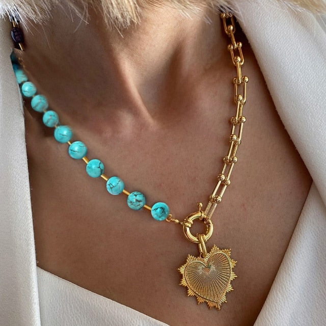 Turquoises Man Women Vintage Glamour Embellishment Necklace Multi-color Irregular Shell Beaded Collar Fashion Avant-garde - Charlie Dolly