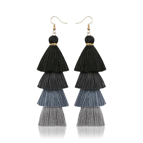 Four Layer Fringe Tassel Statement Earrings Jewelry