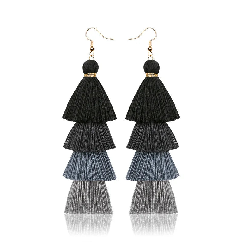 Boho Ethnic 4 Layered Tassel Drop Earrings For Women Long Fringe  Statement Dangle Earring Female Bohemian Jewelry Gift