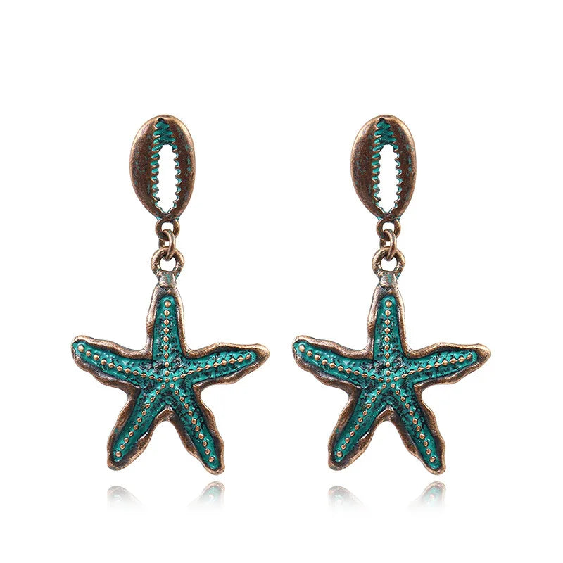 Vintage Earrings Starfish Shell Dangle Drop Earrings For Women Boho Statement Jewelry Anti-Copper Brass Alloy Earrings Brincos