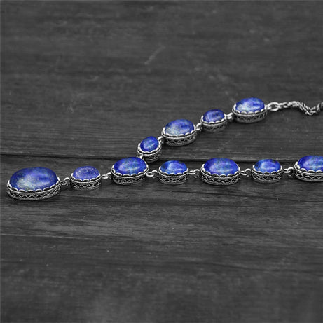 Vintage Natural Lapis Lazuli Necklace Ring Stud Earring Jewelry Sets Antique Silver Plated Quartz Unakite Stone Quartz Set - Charlie Dolly