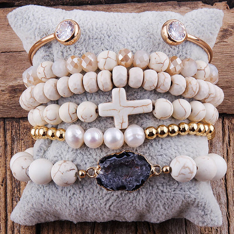 Fashion Boho Natural Stone Beaded Bracelet Jewelry Multi 6pc Stack Bracelet & Bangle Sets For Women Gift - Charlie Dolly