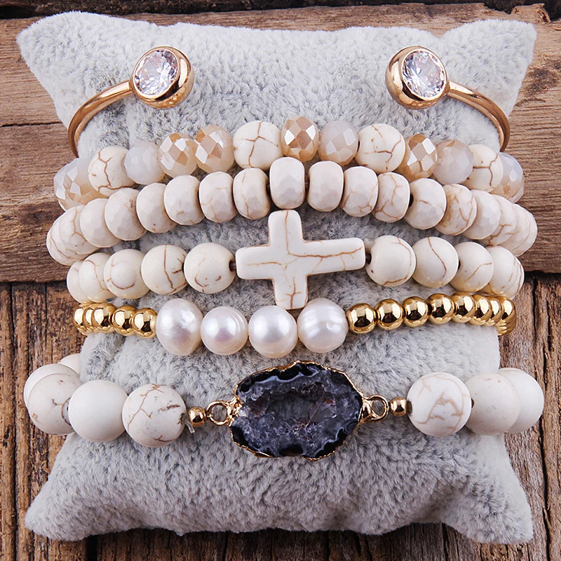 Fashion Boho Natural Stone Beaded Bracelet Jewelry Multi 6pc Stack Bracelet & Bangle Sets For Women Gift