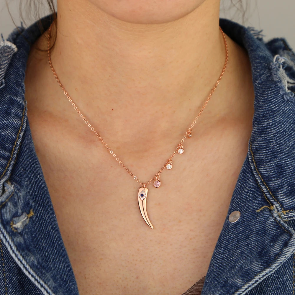Italian Horn Charm Amulet Necklace rose Gold color Talisman Italian Jewelry Lucky Pendant - Charlie Dolly