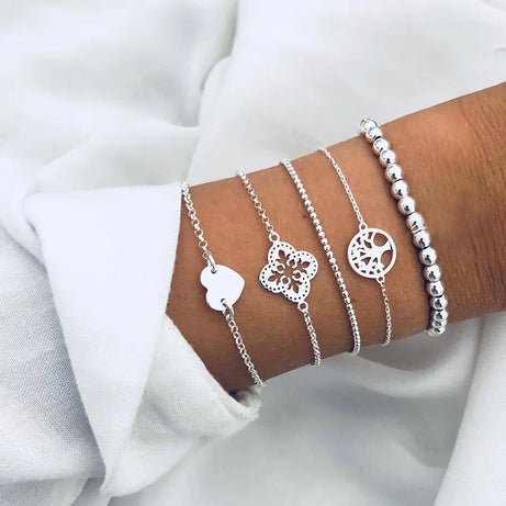 Boho Charm and Crystal Bead Bangle Bracelet Set