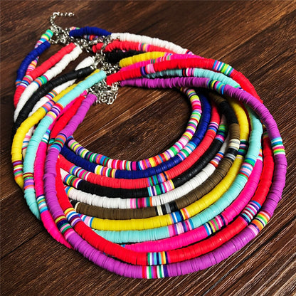 6MM Punk Polymer Clay Necklace Soft Pottery Choker Necklace Colorful Surfer Beads Collar Handmade Femme Jewelry Gifts