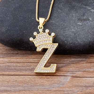 Nidin  Luxury Copper Zircon A-Z Crown Alphabet Pendant Chain Necklace Hip-Hop Style Fashion Woman Man Initial Name Jewelry - Charlie Dolly