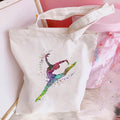 New Women's Casual Canvas Bag Pink Ballet Dance Girl Print Shopping Bag Lady Handbag Reusable Large Capacity Tote Bags - Charlie Dolly