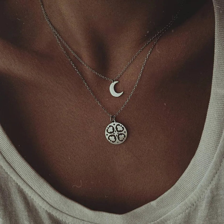 Moon Cross Tree Star Layered Choker Necklace Jewelry
