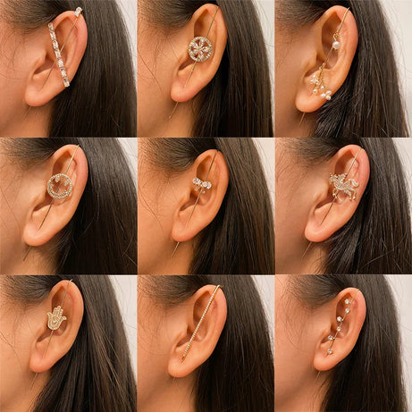 Gold Zirconia Ear Crawler Climber Earrings Jewelry