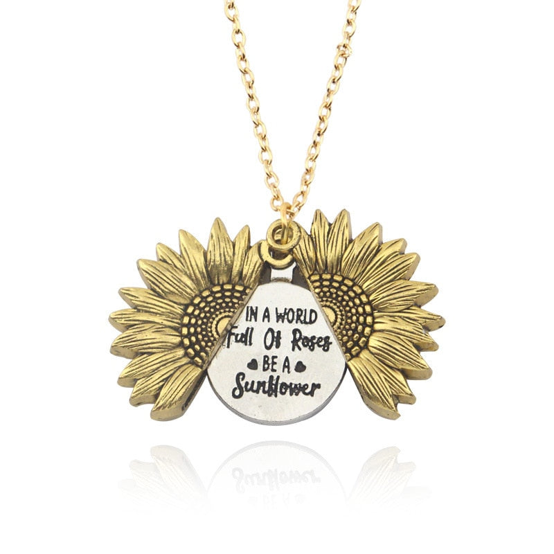 You Are My Sunshine Open Locket Sunflower Necklace Boho Jewelry Stainless Steel Friendship Gifts Letter Necklace Collier - Charlie Dolly