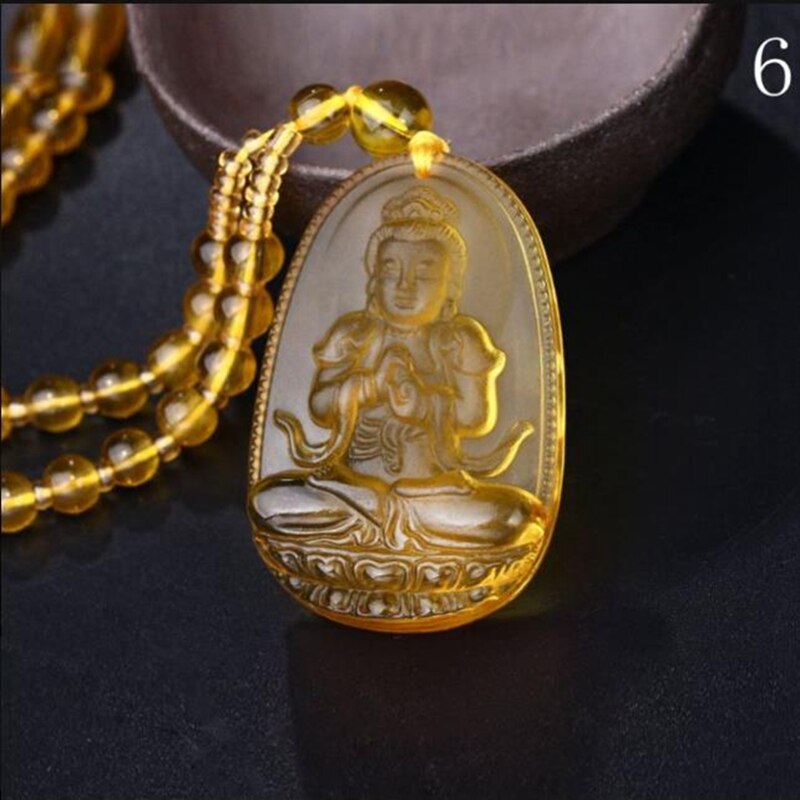Buddha Guardian Gods Pendant Necklace For Women Men Carved Yellow Stone Amulet Necklaces Jewelry - Charlie Dolly