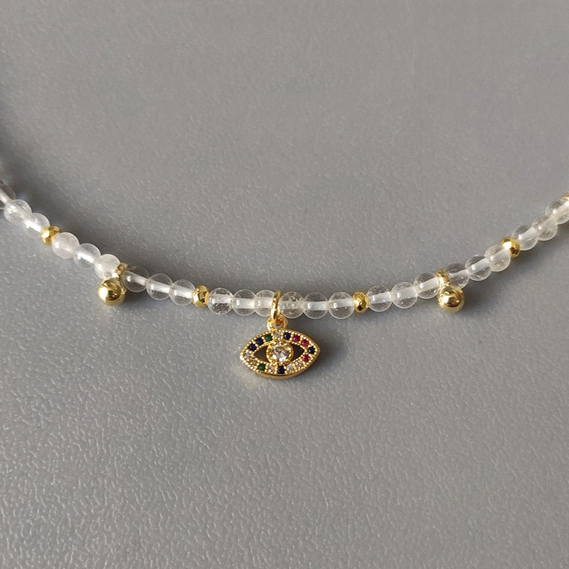 Hand-Made Exquisite Natural Stone Beaded Necklace Charm Eye Pattern Accessory Pendant Women Retro Fashion Neck Jewelry Колье - Charlie Dolly