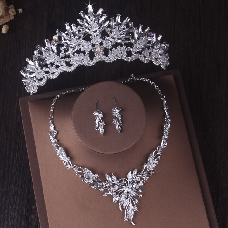 Gorgeous Silver Color Crystal Bridal Jewelry Sets Fashion Tiaras Crown Earrings Choker Necklace Women Wedding Dress Jewelry Set - Charlie Dolly