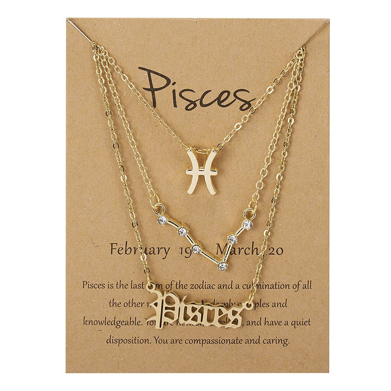 3Pcs/set 12 Zodiac Sign Necklace For Women 12 Constellation Pendant Chain Choker Birthday Jewelry With Cardboard Card - Charlie Dolly