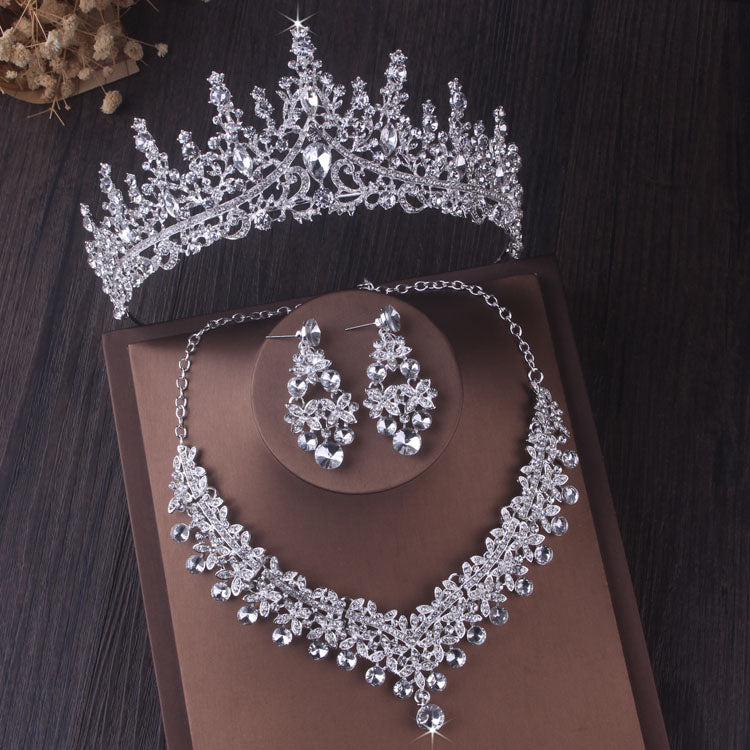 Gorgeous Silver Color Crystal Bridal Jewelry Sets Fashion Tiaras Crown Earrings Choker Necklace Women Wedding Dress Jewelry Set - Charlie Dolly