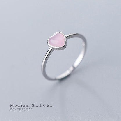 Modian Genuine 925 Sterling Silver Romantic Pink Opal Hearts Rings for Women Adjustable Open Finger Ring Fashion Fine Jewelry