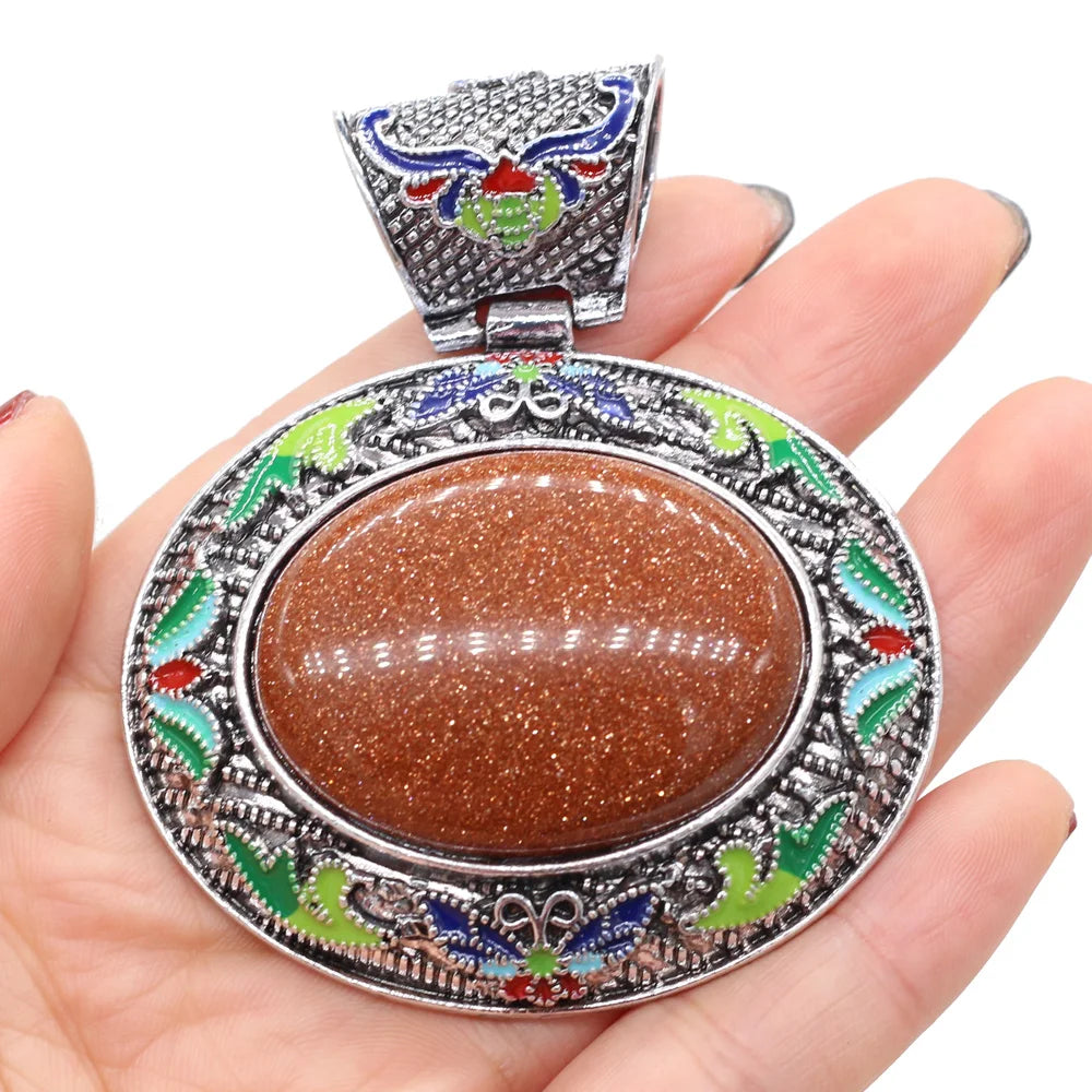 Vintage Ethnic Natural Stone Crystal Agates Charms Elliptical Boho Abalone Shell Pendant for Jewelry Making DIY Necklace Gift
