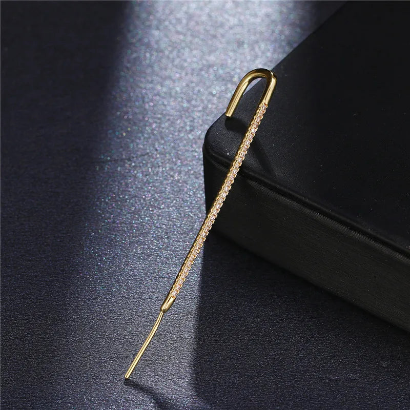 KSRA Bohemian Gold Color Earrings For Women Ear Wrap Crawler Hook Earring Zirconia Climber Long Earrings Statement Boho Jewelry