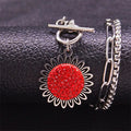 Fashion Sunflower Red Crystal Stainless Steel Chain Necklace Women/Men Bohemian Small Daisy Pearl Chain Collar Jewelry N4905S06 - Charlie Dolly