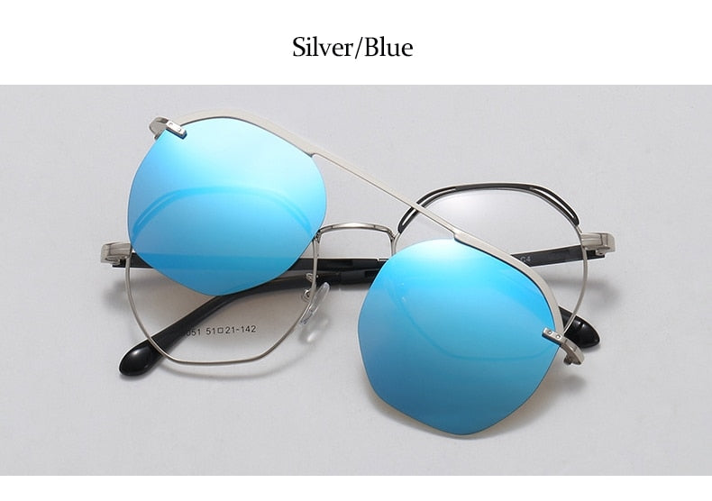 Pink Mirror Polarized Sunglasses Women's New High Quality Aalloy Magnet Clip On Sunglasses Fashion Transparent Glasses 2023 - Charlie Dolly