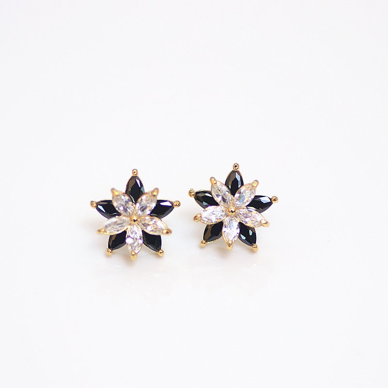 High Quality Luxury Bling Zircon Flower Stud Earrings For Women Sweet Cute Clear White Crystal Earrings Wedding Ear Stud Jewelry - Charlie Dolly