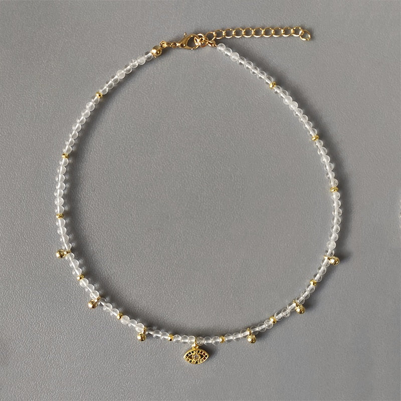 Hand-Made Exquisite Natural Stone Beaded Necklace Charm Eye Pattern Accessory Pendant Women Retro Fashion Neck Jewelry Колье - Charlie Dolly