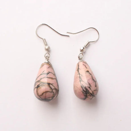Obsidian Rose Quartz Teardrop Healing Earrings Jewelry