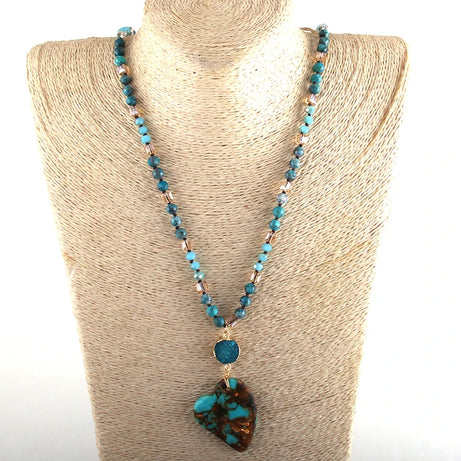Fashion Bohemian Jewelry Boho Gift Natural Stones With Druzy Links Heart Stone Pendant Necklaces For Women - Charlie Dolly