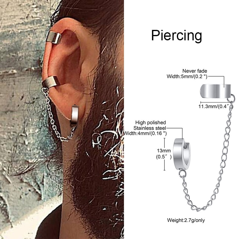 IRREGULAR TRIANGLE LONG CHAIN CUFF EARRING FOR MEN UNISEX JEWELRY ROCK THE COOLEST CONCH HOOP CLIP PIERCING WITHOUT PIERCING - Charlie Dolly
