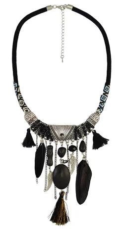Thread Feather Bead Long Tassel Necklace Jewelry