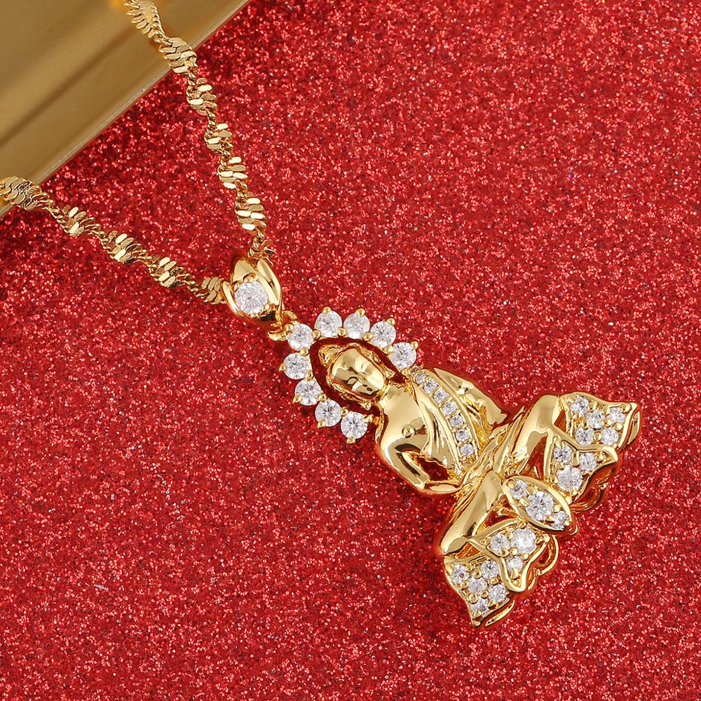 Gold Color Vintage Tibetan Amitabha Buddha Buddhist Pendant Necklace Chain Jewelry