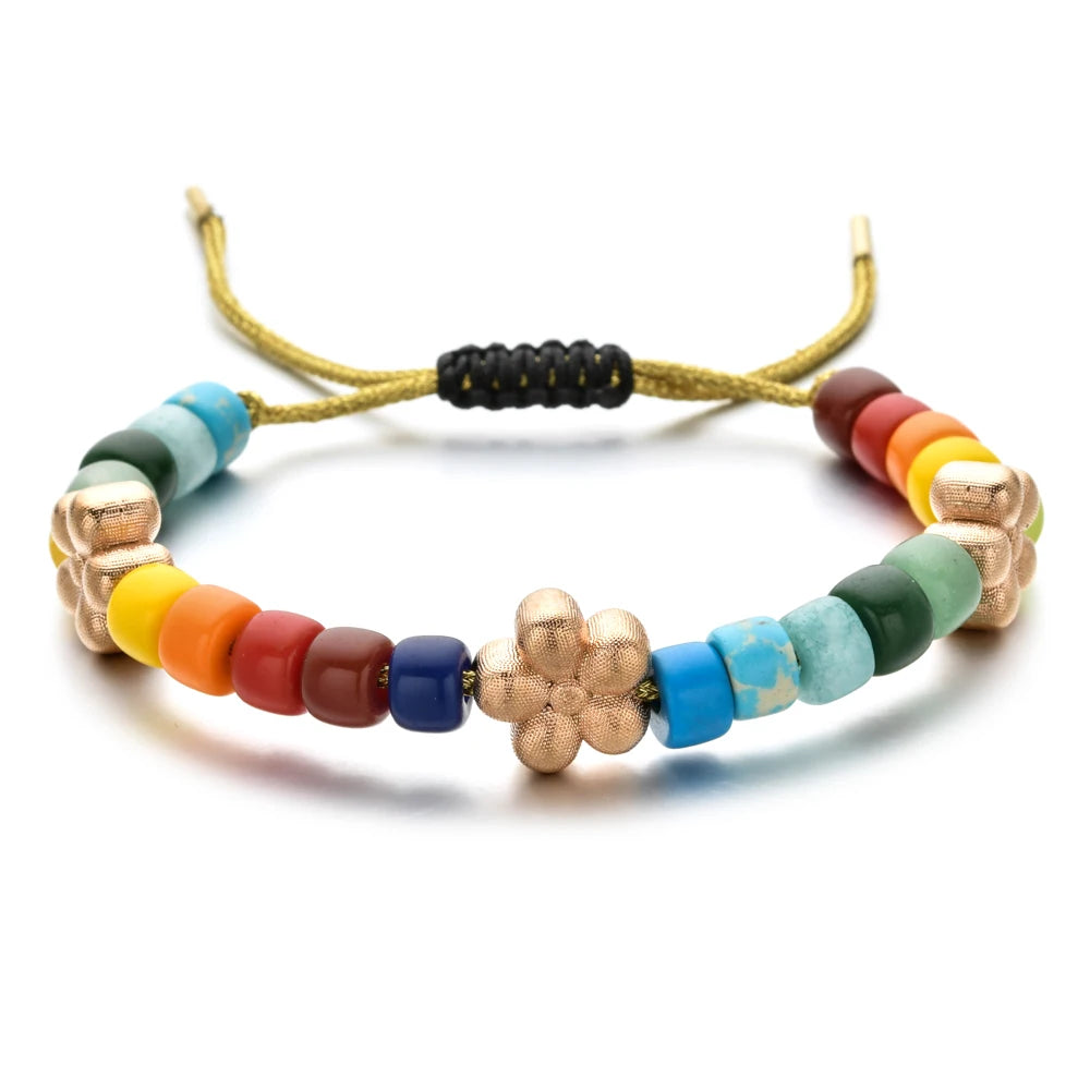 Vintage Boho Handmade Pull Tie on Rope Bracelet DIY Natural Stones Crystal Charm Beads Stone Trendy Bracelet Lucky Jewelry