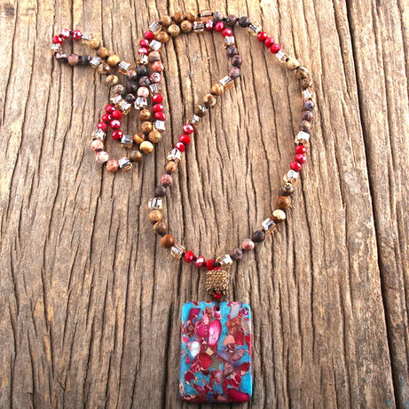 Fashion Bohemian Jewelry  Random Shape Natural Stones Crystal Knotte With Semi Precious Pendant Necklaces For Boho  Necklace - Charlie Dolly