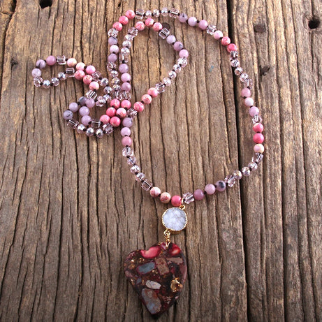 Fashion Bohemian Jewelry Boho Gift Natural Stones With Druzy Links Heart Stone Pendant Necklaces For Women - Charlie Dolly
