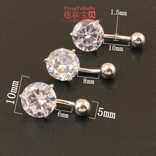 Belly button ring real 925 sterling silver prong 10mm zircon clear stone body jewelry free shipping navel ring piercing jewelry - Charlie Dolly