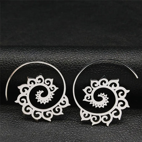 Mandala Spiral Steel Hoop Earrings Jewelry