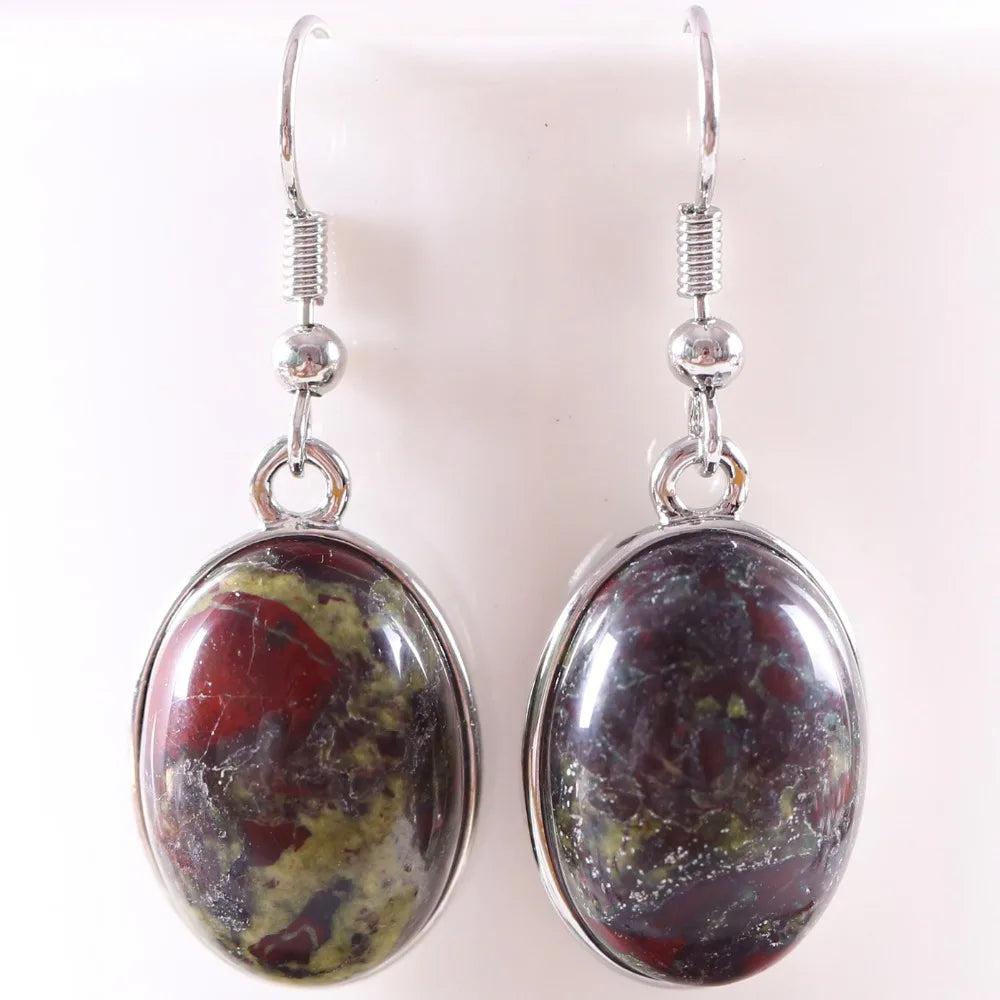 Natural Stone White Opal Howlite Dangle Earrings for Women Gem Blue Lapis Cabochon CAB Oval Beads Drop Earrings