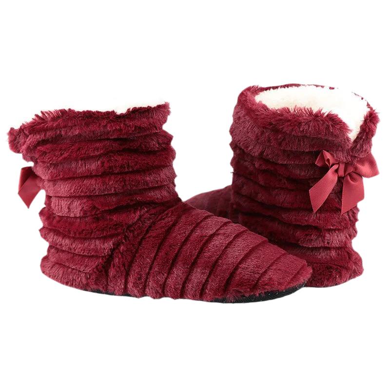 Women Fur Slippers Winter Butterfly Knot Plush Warm Indoor Slippers house Home sock slippers with Soles Antiskid boots slippers - Charlie Dolly