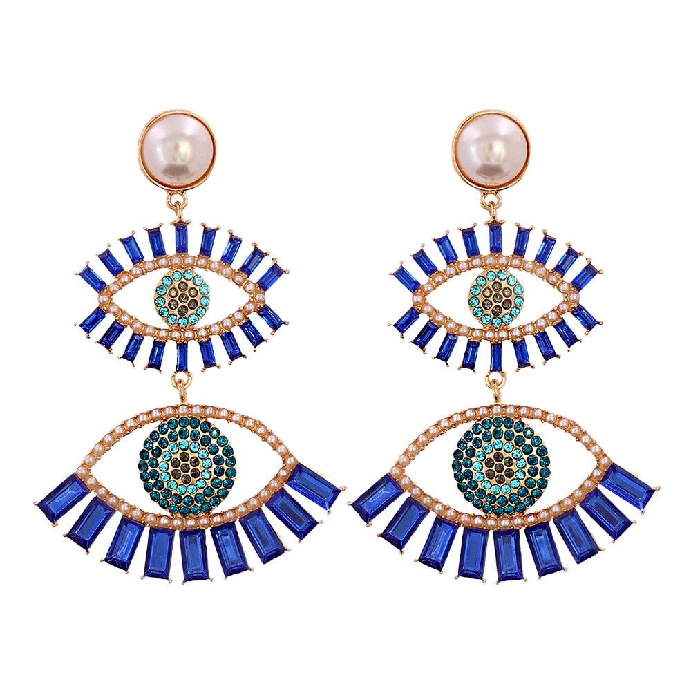 JUJIA Trendy Ethnic Love Heart Shape Evil Eye Drop Earrings For Women Vintage Statement Crystal Dangle Earring Jewelry Gift - Charlie Dolly