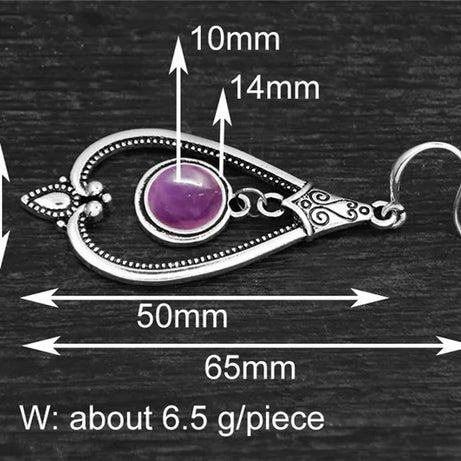 Round Amethysts Drop Earrings For Women Tibetan Silver Natural Stone Rose Quartz Lapis Lazuli Tiger Eye Fashion Dangle Earring - Charlie Dolly