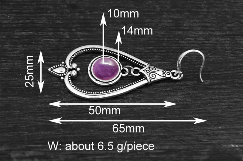 Round Amethysts Drop Earrings For Women Tibetan Silver Natural Stone Rose Quartz Lapis Lazuli Tiger Eye Fashion Dangle Earring