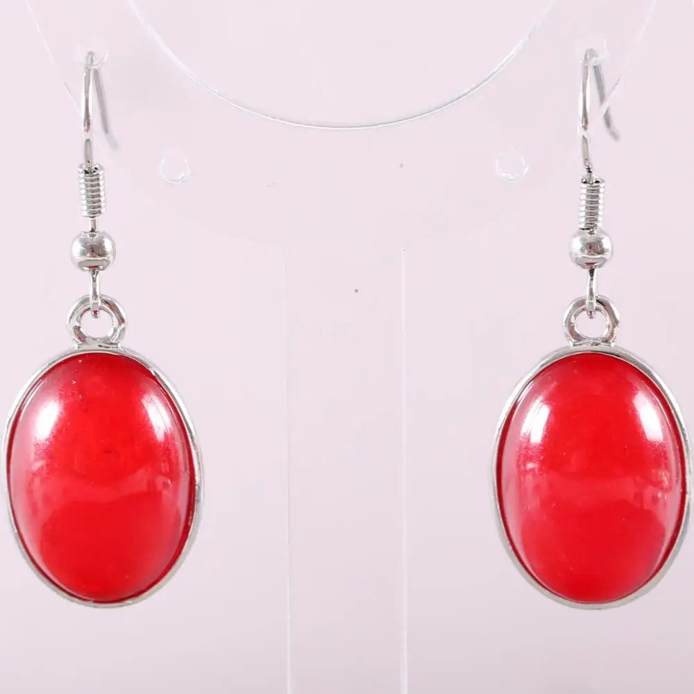 Natural Stone White Opal Howlite Dangle Earrings for Women Gem Blue Lapis Cabochon CAB Oval Beads Drop Earrings