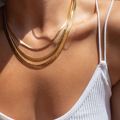 Hot Fashion Unisex Snake Chain Women Necklace Choker Stainless Steel Herringbone Gold Color Chain Necklace For Women Jewelry