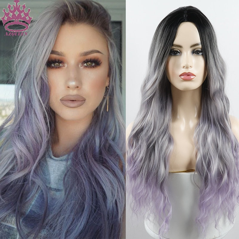 AZQUEEN Synthetic Wig for Women Long Pink Wigs Water Wave Heat Resistant Middle Part Natural Hair Wig Cosplay Wigs - Charlie Dolly